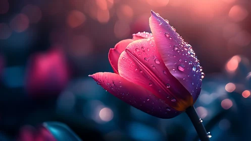 Rain-Kissed Tulip Against Bokeh Gradient.