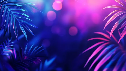 Digital neon foliage overlaps against blurred bokeh gradients
