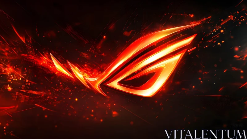 Futuristic ROG Logo in Fiery Digital Art Style with Dark Background.
