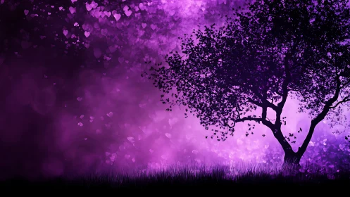 Midnight heartbloom tree under a velvet violet sky.