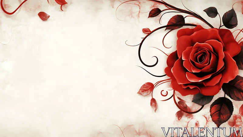 Crimson Rose Flourishes: Elegance in Ornamental Botanical Design.
