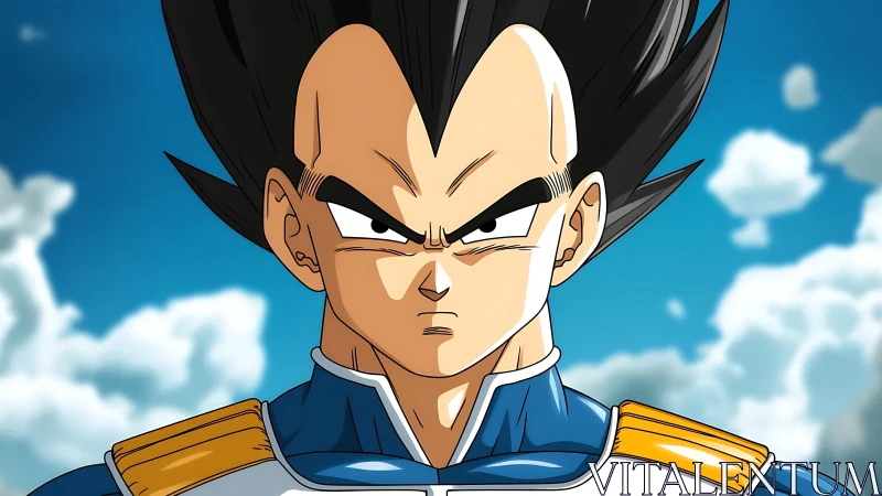 Saiyan warrior portrait with crisp cel-shaded rendering.