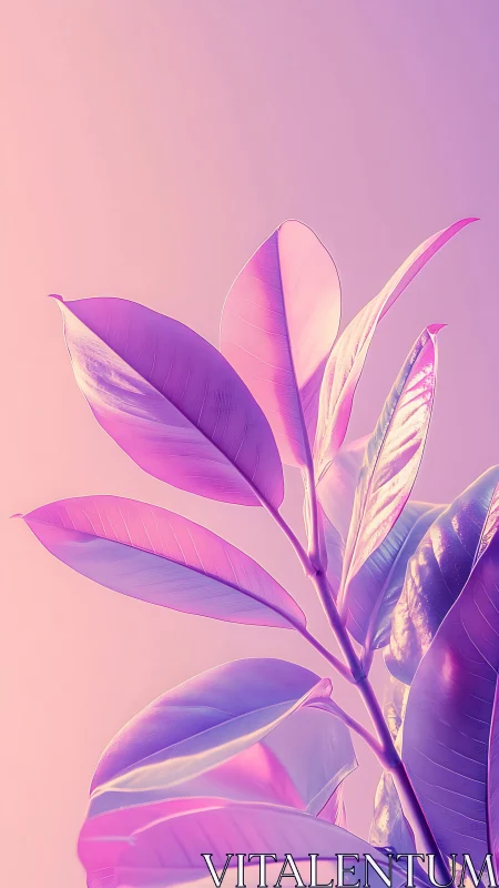 Pastel botanical leaves in soft duotone gradient lighting.