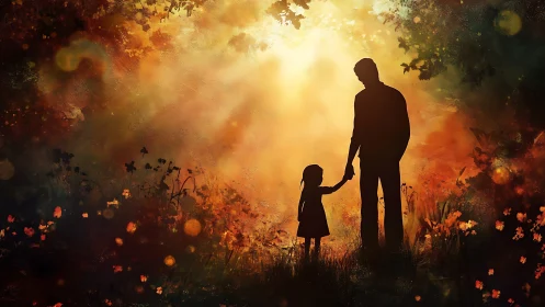 Love's Golden Moment: A Father and Child in Autumn Wonder.