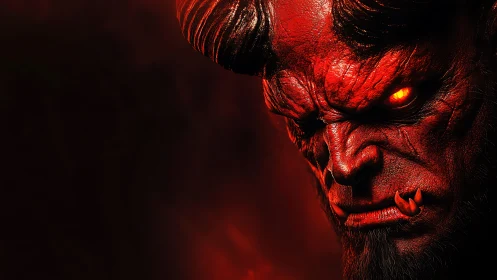 3D demonic portrait with infernal rim lighting and detail.