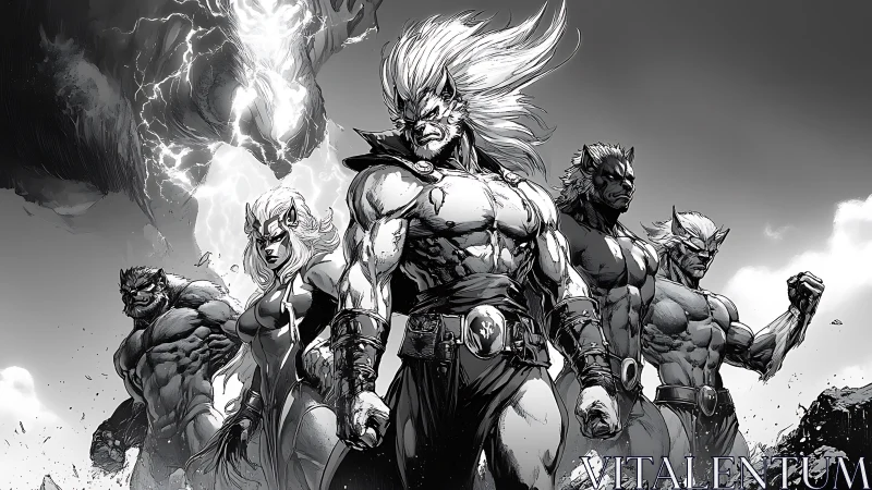 Storm-born heroes gather beneath a crackling thunder sky.