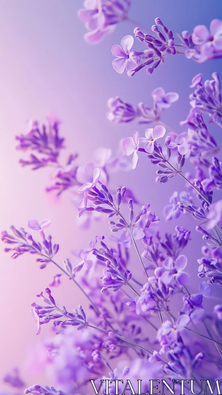 Purple Lilac Flowers in Soft Focus Against Gradient Background.