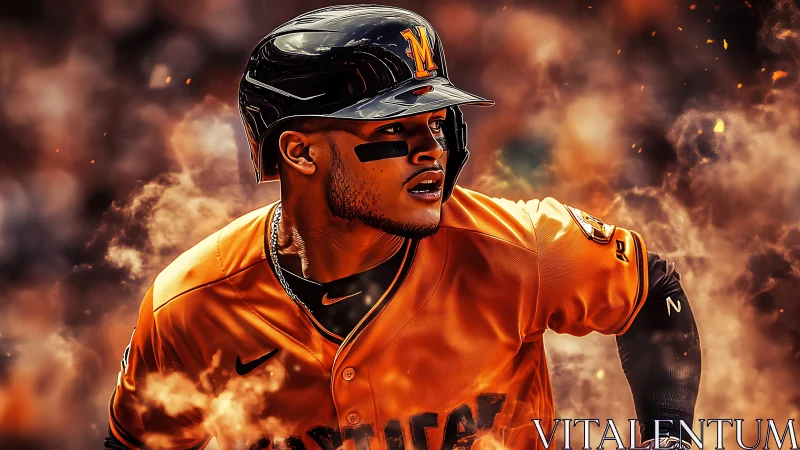 Digital rendering depicts baseball player in orange uniform