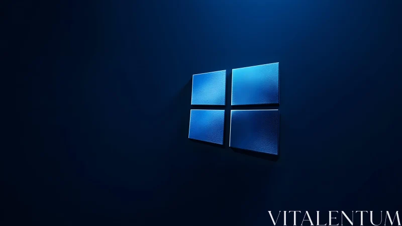 3D Windows Logo on Dark Blue Background, Minimalist Digital Art.