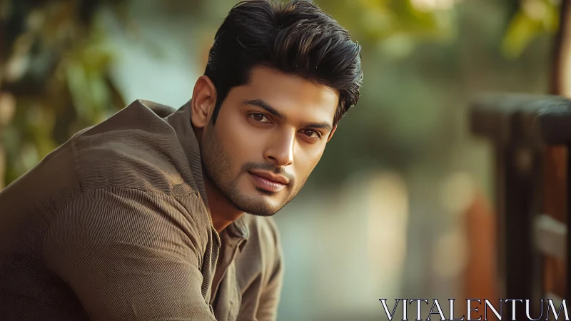 Warm portrait of a thoughtful man in gentle outdoor light