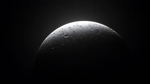 Lunar crescent renders cratered terminator under hard backlight