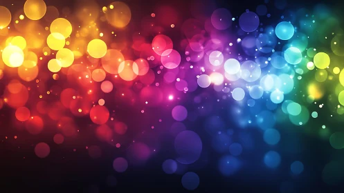 Vibrant multicolor bokeh lights abstract digital art background.