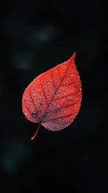 Gentle red leaf glowing softly against the deep dark night.