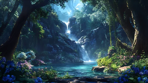 Spectral forest cascade with volumetric light diffusion.