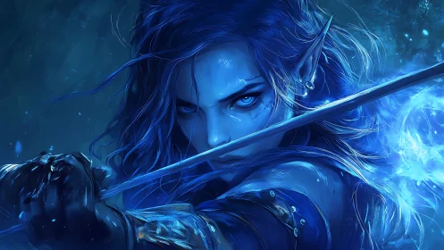 Moonlit blade hums as the blue elven mage claims the night