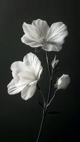 Delicate White Flowers with Textured Petals Against Dark Background.
