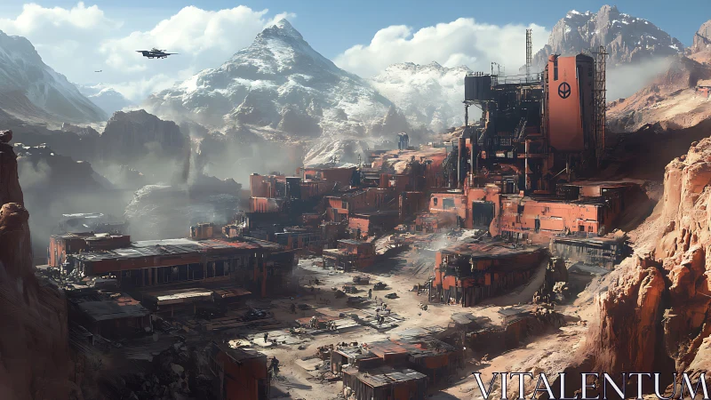 High-altitude Martian mining complex with modular industrial infrastructure