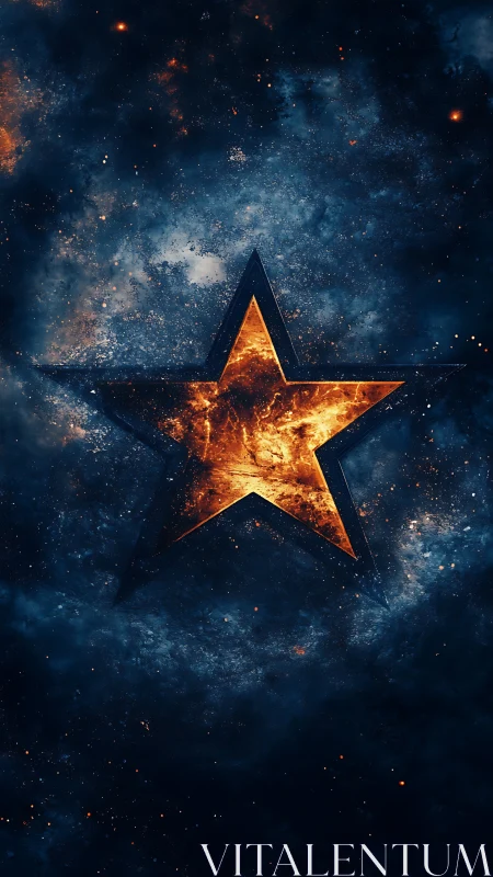 Central five-pointed star silhouette contains fiery texture