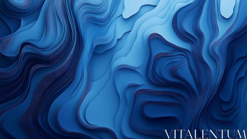 Layered blue currents drift like carved paper oceans