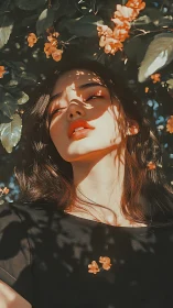 Sunlit portrait welcomes quiet moments beneath orange blooms