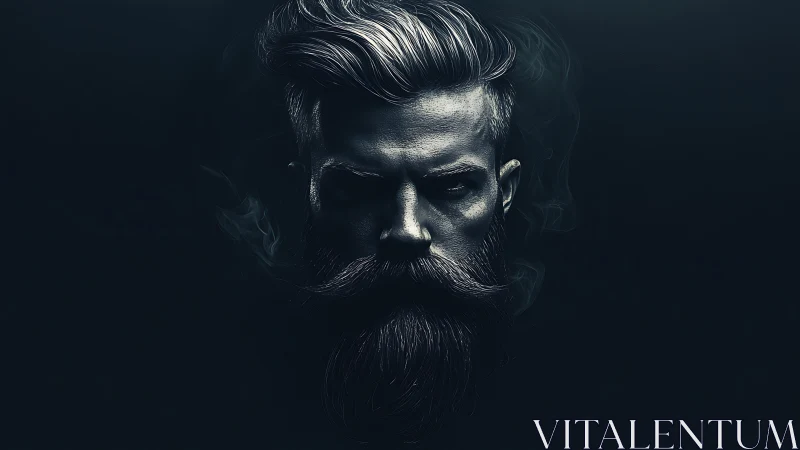 Moody digital portrait of bearded man in dark tones.