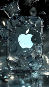 Transparent smartphone form with glass shards in motion