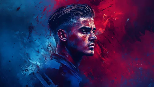 Bipolar chromatic portrait under dynamic opposing gradients.