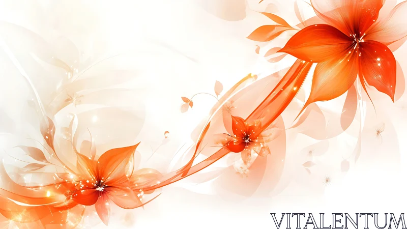 Radiant orange blossoms swirl across soft white space.