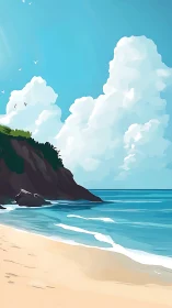 Coastal Cliff Beach Landscape with Clouds
