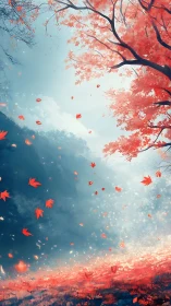 Scarlet leaves tumble upward, rewriting the autumn sky