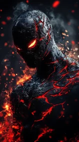 Molten Sentinel Rising from Ember-Swirled Midnight Ash.