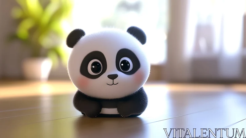 Round-eyed panda balloon sits soaking up morning sunshine