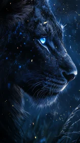 Midnight panther gazes ahead with a calm electric glow