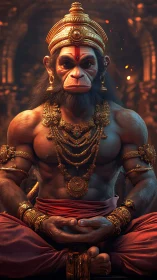 Majestic monkey-headed deity sits in radiant golden calm