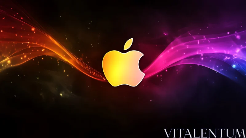 Luminescent apple emblem with chromatic spectral wavefield.