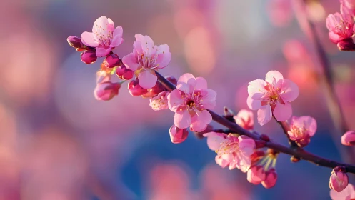 Cherry Blossom Cluster with Selective Focus and Warm Backlighting Rendering