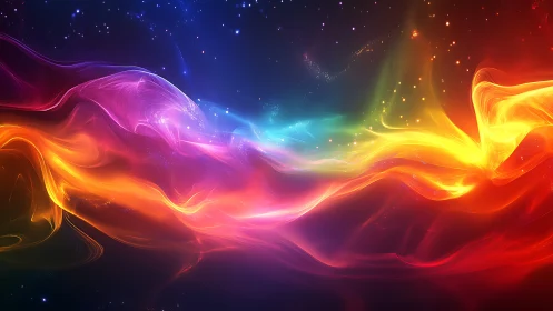 Vibrant multicolor cosmic light waves across deep space.