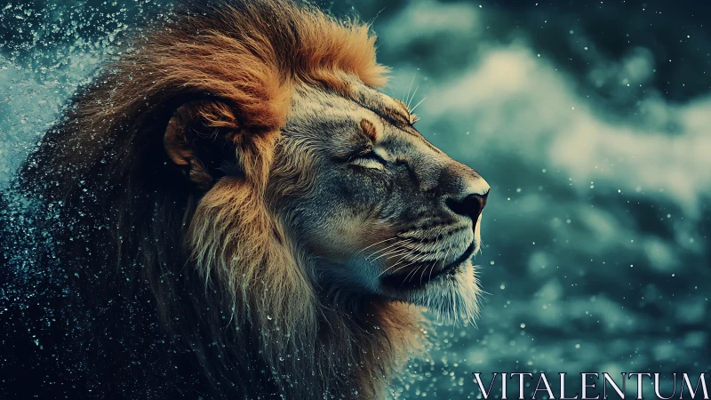 Majestic lion profile rendered in cinematic photoreal detail