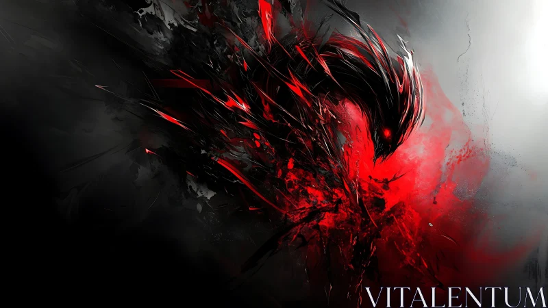 Abstract avian silhouette emerges from red and black shards