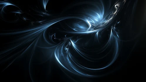 Fractal luminous vortex with flowing blue energy ribbons.