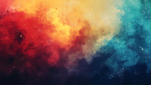 Vibrant nebula clouds merge in a fiery blue cosmic haze