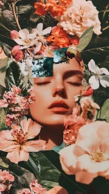 Surreal floral portrait collage with immersive layered composition.
