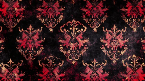 Gothic red damask pattern over distressed dark ground.