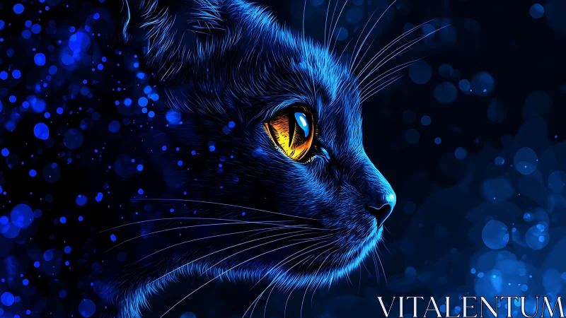 Luminous Feline: Electric Gaze in Neon Blue.