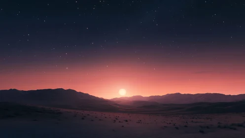 Whispering desert horizon under a sleepy ember sun.