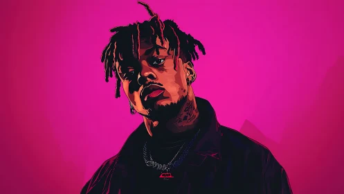 Stylized rapper portrait rendered in bold neon vector shading