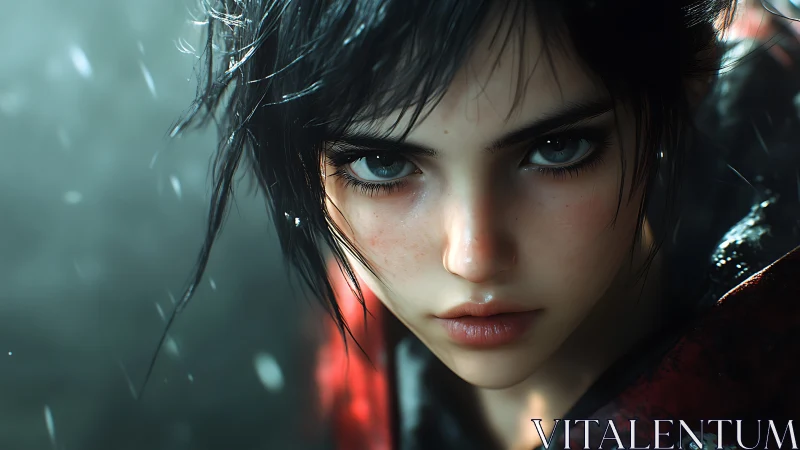 Digital portrait shows intense close-up of young woman face