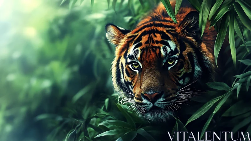 Emerald jungle stalker with ember eyes waiting in silence.