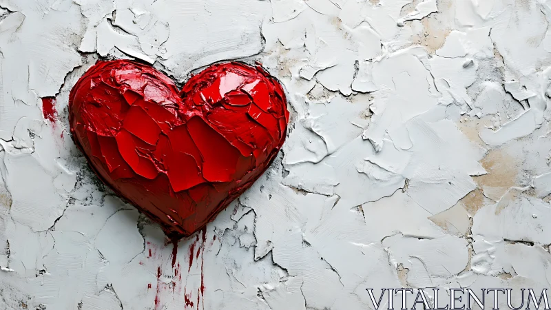 Bold Red Heart Emerges Through Textured White Walls