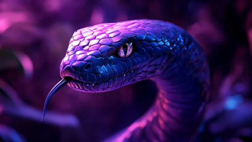 Bioluminescent cobra renders under neon purple jungle light